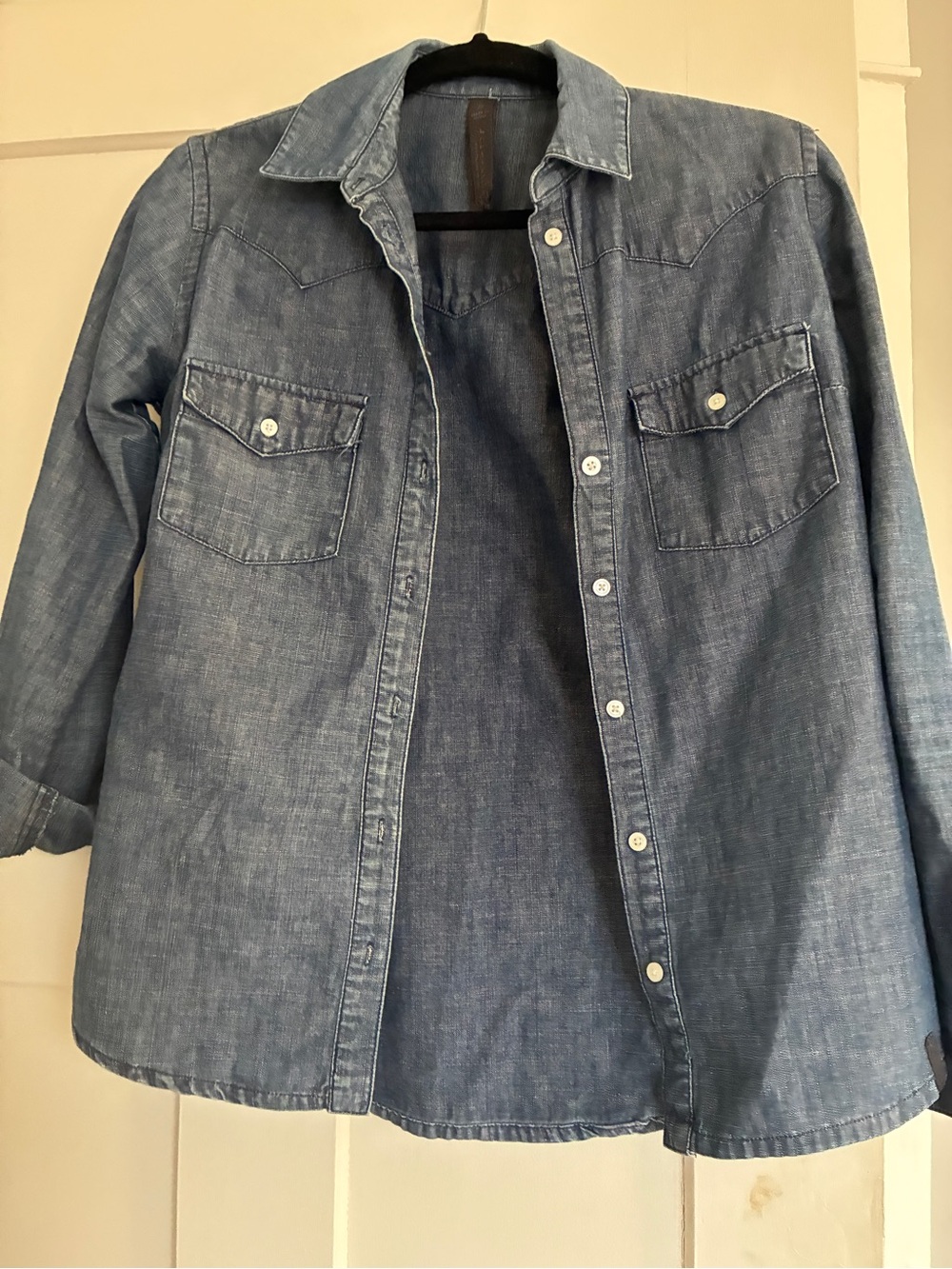 Aritzia Washed Denim Button-Down Shirt in Light Blue
